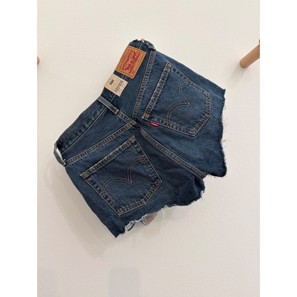 Levis 501 Original Shorts Womens 26 High Rise Distressed Denim Dark Wash NWT - Picture 2 of 5
